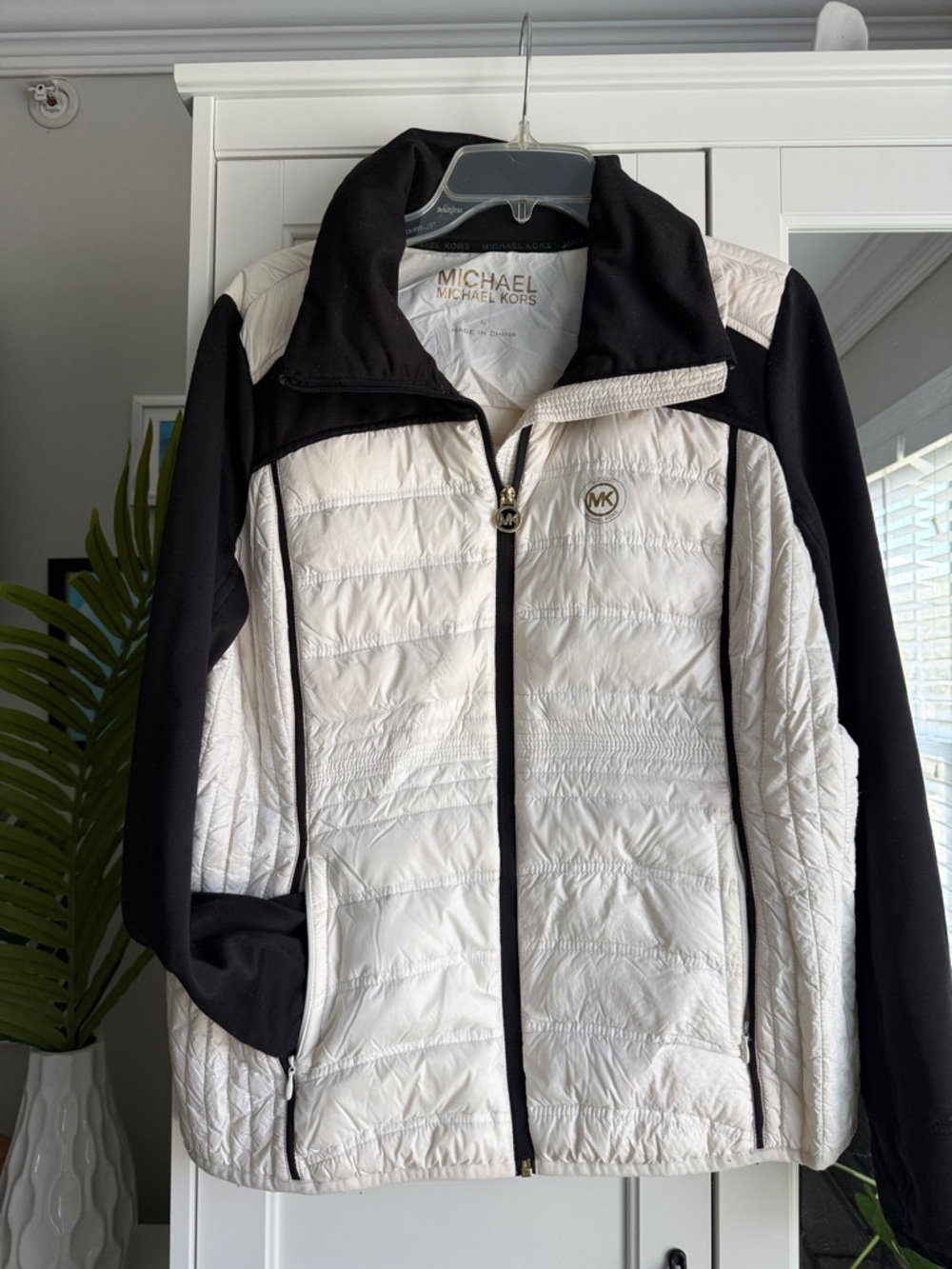 Michael Kors White and Black Quilted Hybrid Jacket